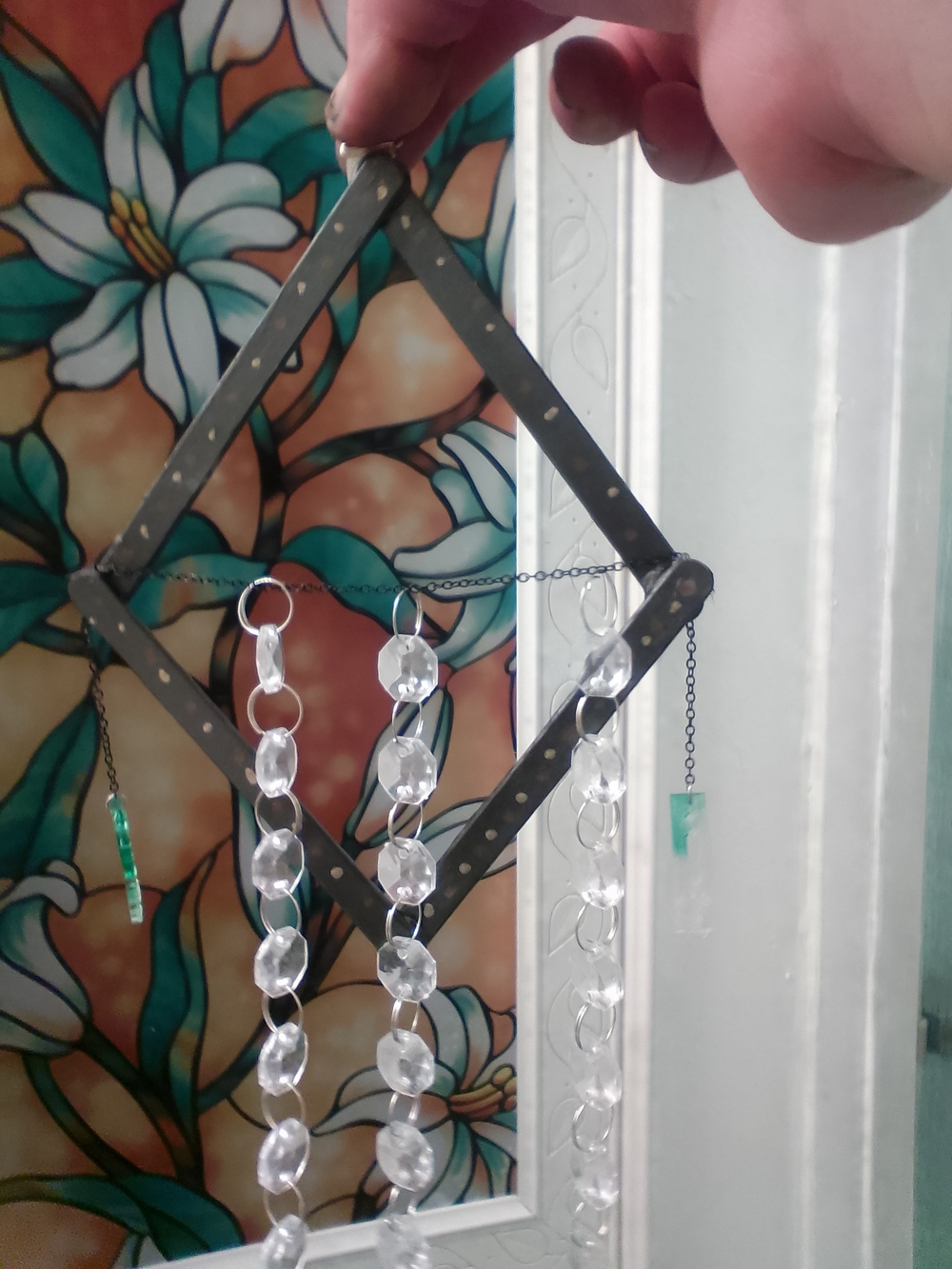 Hanging Crystal Bead Suncatcher with Geometric Metal Frame